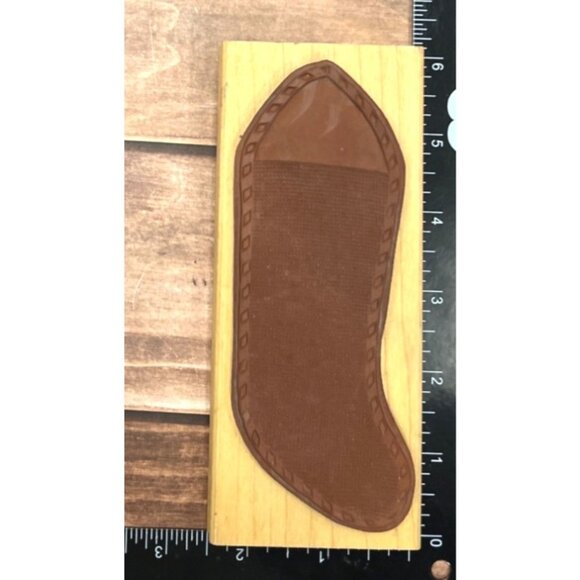 VINTAGE VERY RARE JUDIKINS 1974H CHRISTMAS STOCKING WOOD MOUNTED RUBBER STAMP - Picture 2 of 4